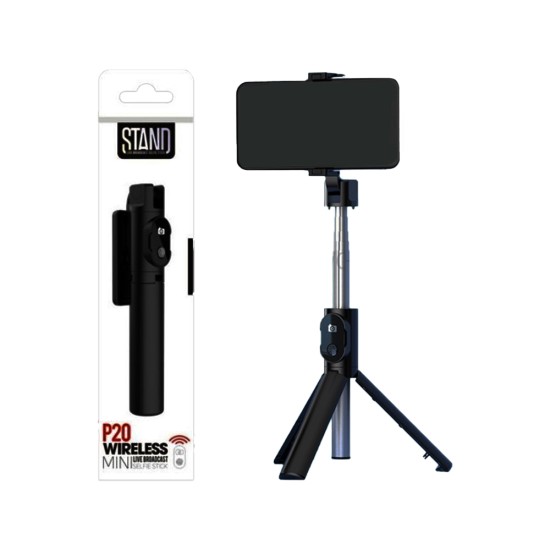 Mini Selfie Stick P20 with Tripod and Wireless Remote for IOS/Android Black